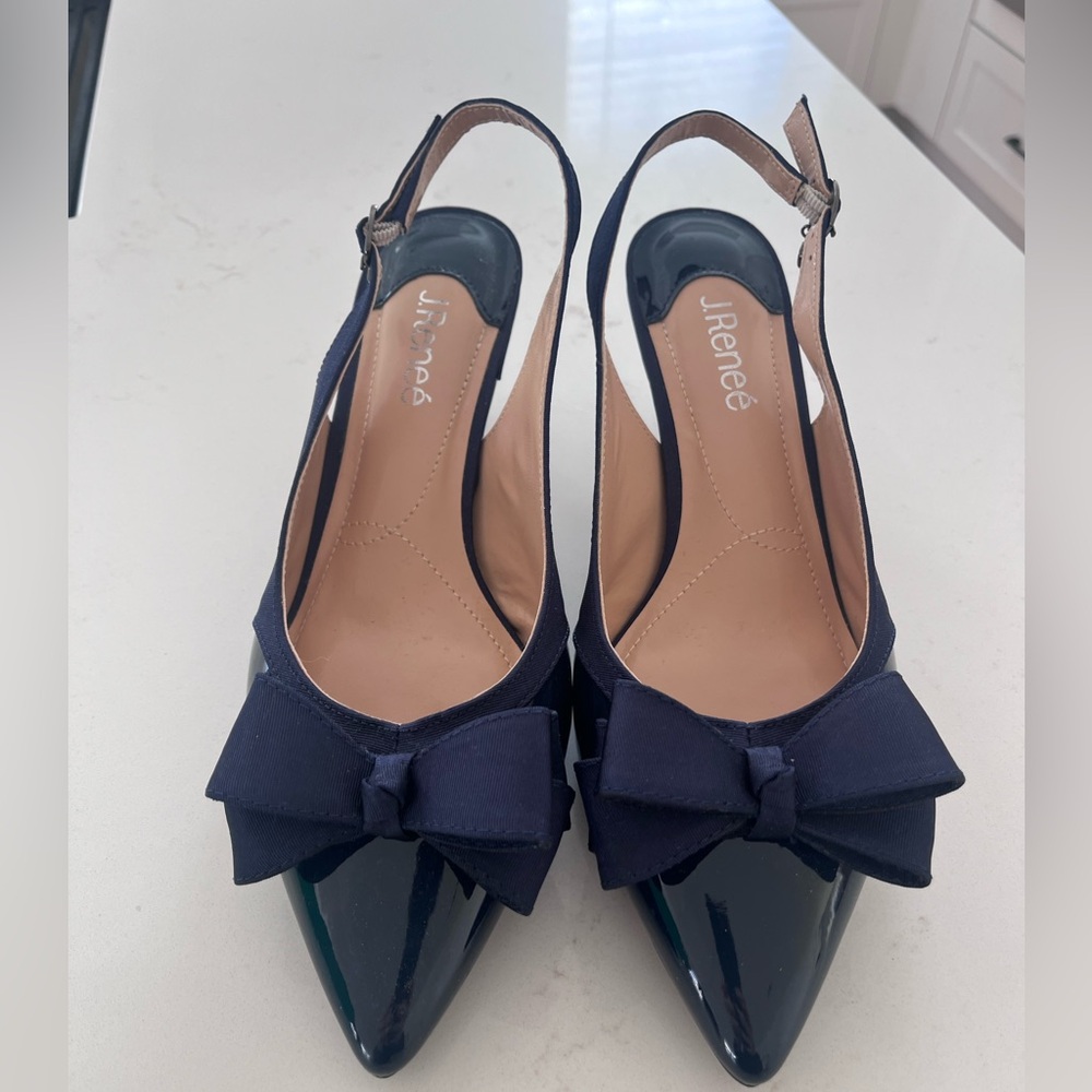 J.Renee Dark Blue “Gabino” Slingback Heels with Bow